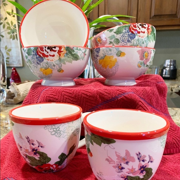 Pioneer Woman Country Garden 4 footed bowls 2 mugs - Picture 1 of 6